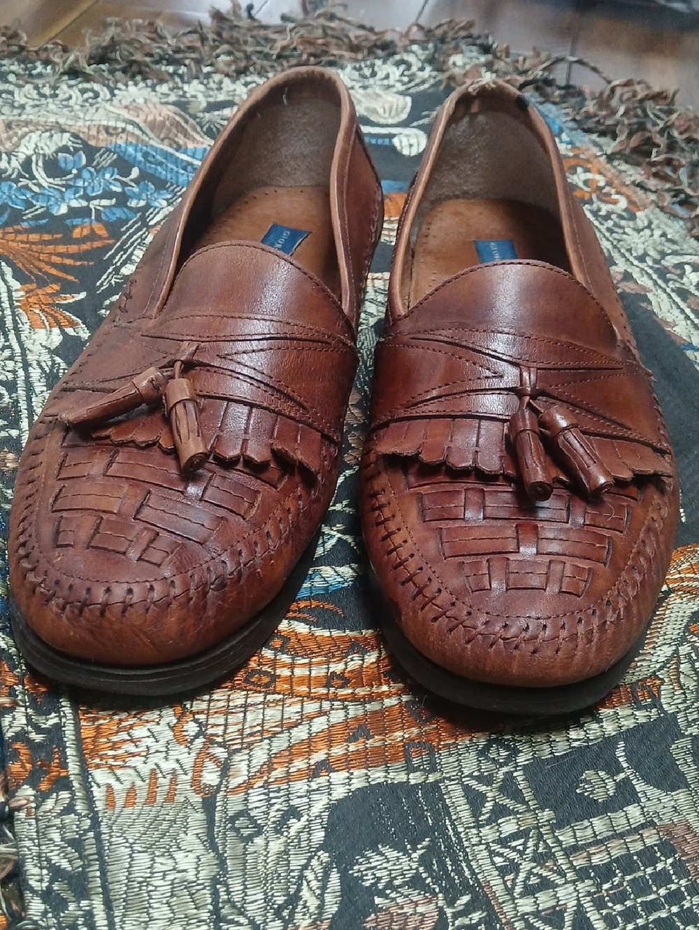 Vintage Giorgio Brutini Woven Leather Tassel Loafers - Y2K Brown